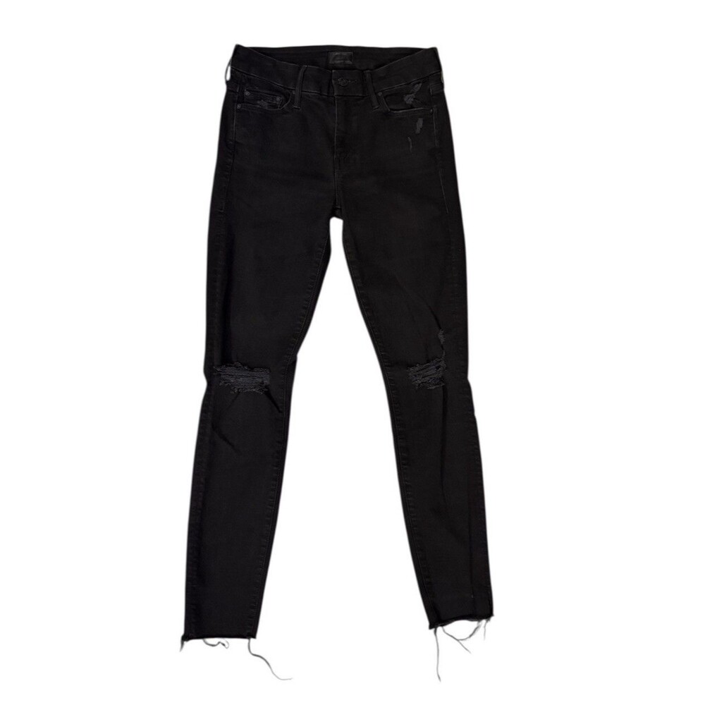 Mother Womens The Looker Ankle Fray Guilty As Sin Black Jeans Size 26 Distressed